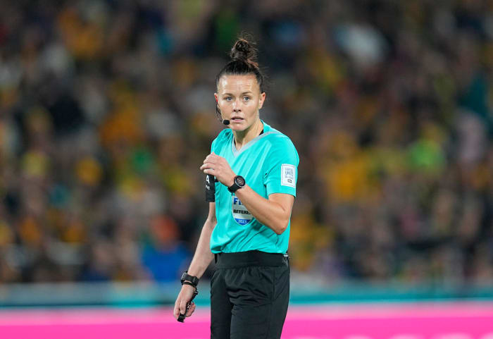 English referee Rebecca Welch pictured during a game between Australia and Denmark at the 2023 FIFA Women's World Cup